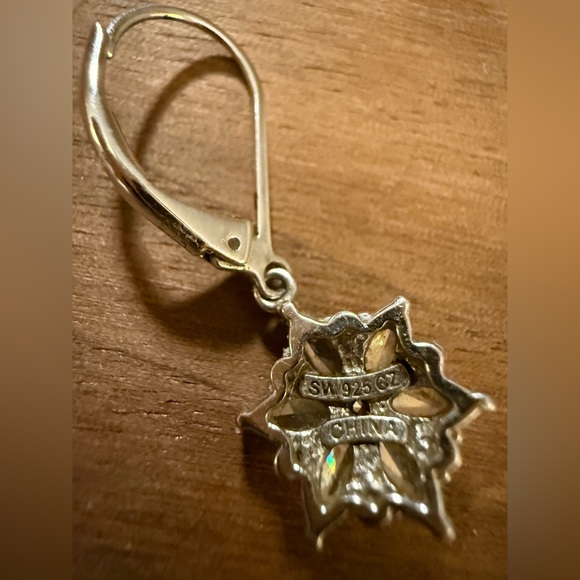 Vintage Sterling Silver Floral Cluster Drop Earrings in Clear Crystal - Picture 2 of 2